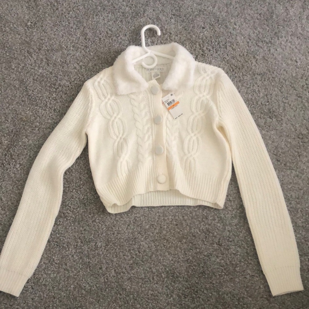 Planet Gold White Crop Cardigan with removable collar.  Size Small.  New